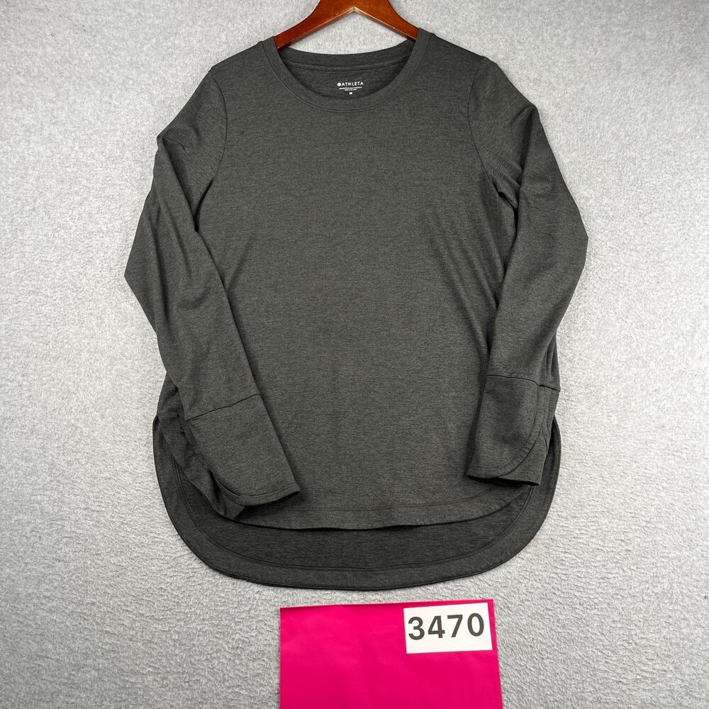 Athleta Long Sleeve Gym Casual Shirt Womens Medium Gray Heather Thumb Holes M